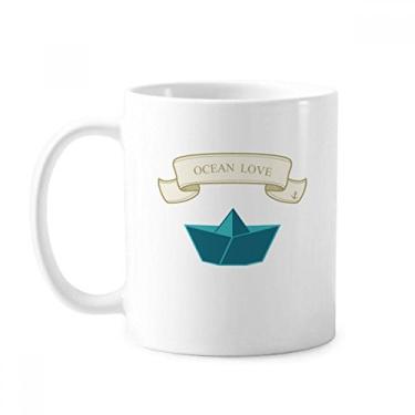 Imagem de Caneca de barco à vela de papel dobrável oceano amor mar cerâmica xícara de porcelana de café louça
