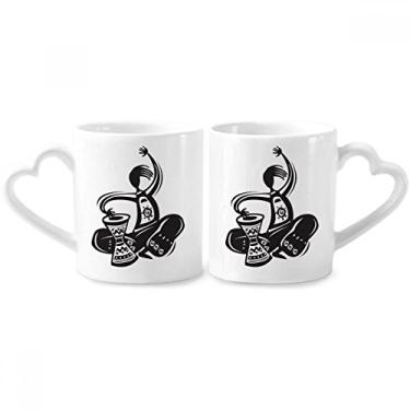 Imagem de Conjunto de canecas de porcelana para casais mexicanos celebrar o México com contorno de pandeiro; copo de cerâmica para amantes com alça de