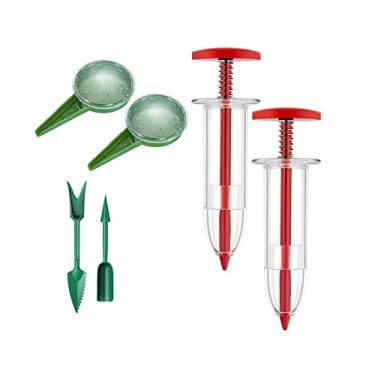 Imagem de ＫＬＫＣＭＳ Mini dispensador de semeadora, semeador, semeador de jardim, mini espalhador manual, ferramentas de jardinagem, vermelho e verde