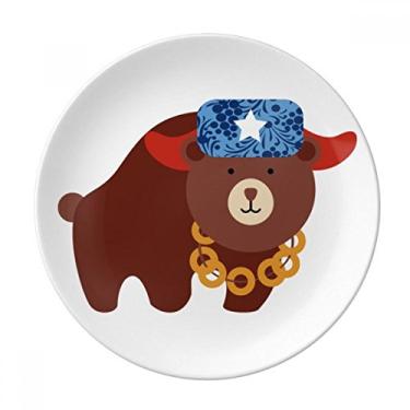Imagem de Placa decorativa de porcelana com estampa de urso com símbolo nacional da Rússia