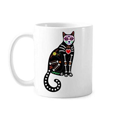 Imagem de Caneca de cerâmica para café porcelana café cerâmica coração coração de gato preto atmosfera de terror