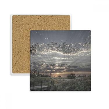 Imagem de Céu Cinza Escuro Branco Nuvens Quadrado Porta-copos Porta-copos Caneca Subplaca Suporte de Pedra de Isolamento