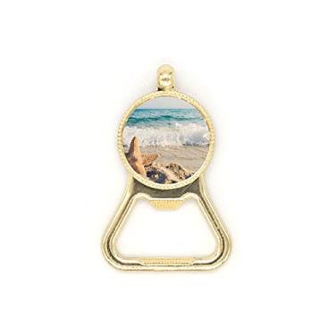 Imagem de Chaveiro de aço inoxidável com imagem do mar e areia do oceano e estrela do mar