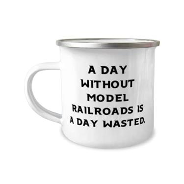 Imagem de Presentes de ferrovias em modelo , a Day Without Model Railroads is a Day Wasted, caneca de acampamento perfeita de 355 ml para homens e mulheres de