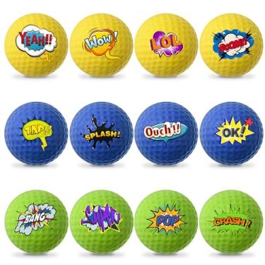 Imagem de Mile High Life Bolas de golfe de prática, pacote com 12 bolas de espuma, bolas de golfe de padrões exclusivos, presente de golfe inovador para homens, mulheres (amarelo, azul e verde)
