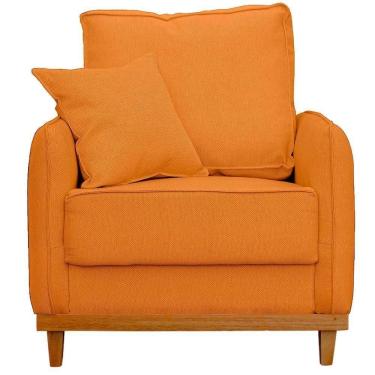 Imagem de Poltrona Sofa Sena Base De Madeira Luxo Conforto Para Hotel E Sala Linho Terra Cota