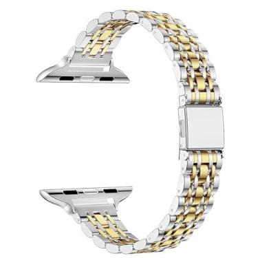 Imagem de MaKTech Pulseira de Aço Inoxidável Feminina com Sete Peças Pulseira de Metal de 14mm para Apple Watch 10/9/Ultra 2/SE/8/7[2024] (46mm/45mm/44/49mm,Esbelto-Prata/Ouro)