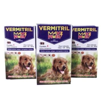 Imagem de Vermitril Max Power - Anti Pulga E Vermes Super Poderoso 12 Comprimidos 20 A 40kg