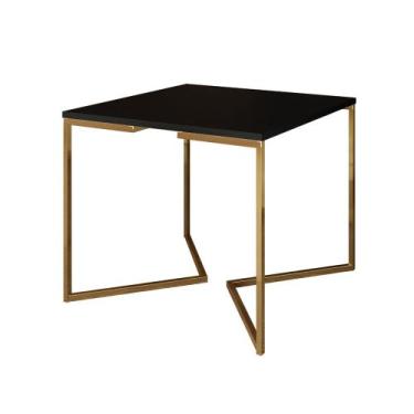 Imagem de Mesa de Jantar Industrial Quadrada Preta 90cm Base V Dourada  - CASA P