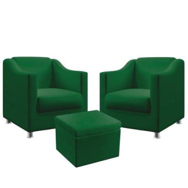 Imagem de Kit 2 Poltronas Alya com Puff Quasar Sued Verde Aradecor