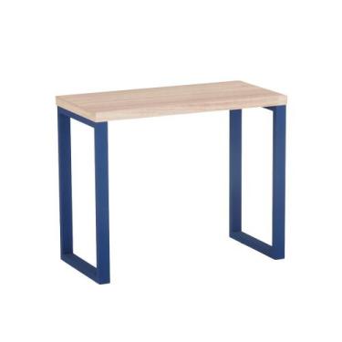 Imagem de Mesa Auxiliar Tubolar PE 40 Pandin 90 x 45 Cm Noce Naturale e Azul Del