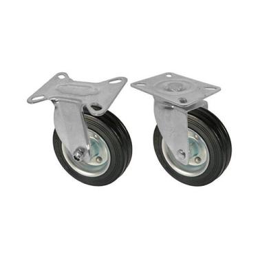 Imagem de Kit 2 un roda rodízio fixo e giratório borracha maciça 3 pol - AJAX