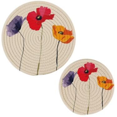 Imagem de Conjunto ornamental de 2 pegadores de panela, três tapetes de papoula vermelha para cozinhar, assar, panela, tigela, bule de chá (18 e 23 cm de diâmetro)