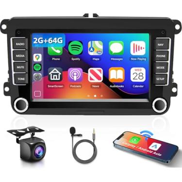 Imagem de Estéreo para carro Android 2 + 64 G com Apple Carplay (sem fio)/Android Auto para VW Jetta Seat Passat Tiguan CC Golf Skoda 17.8 cm, tela sensível ao toque, unidade central GPS, WiFi, Bluetooth, FM