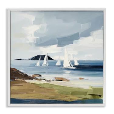 Imagem de Stupell Industries Sea Vessels Near Shore White Framed Giclee Art Design por Elara Yasna, 12 x 12