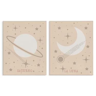 Imagem de Stupell Industries Minimal Saturn & Moon 2 peças Canvas Wall Art Set Design por Daniela Santiago, 16 x 20