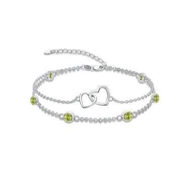 Imagem de Dorunmo Pulseira de pedra do mês de nascimento de coração para mulheres prata esterlina 925 joias de aniversário presentes para mulheres esposa, Anklet 9"-11", Prata esterlina, Base