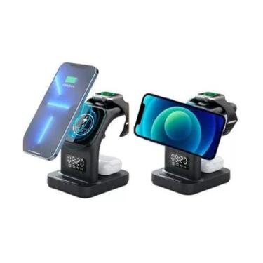 Imagem de Base Carregador Sem Fio 5 Em 1 Indução Relógio Luz Noturna - Peining