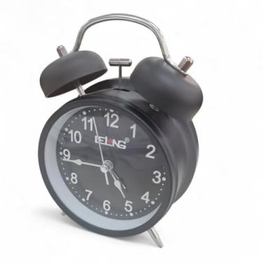 Imagem de Relógio de Mesa Despertador Vintage Antigo Clássico Com Luz de Fundo Noturna Em Metal Analógico (Preto)