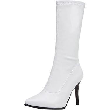 Imagem de Botas femininas botas tricô leopardo sapatos feminino tornozelo meia, Branco, 9