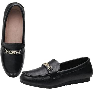 Imagem de Mocassim feminino casual na sapatilha elegante e confortável, Couro preto, 13 Wide