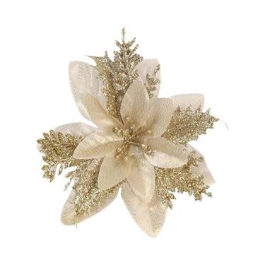 Imagem de Flores de Poinsétia Artificial com Glitter (10/5 Peças) - 15cm - Decor