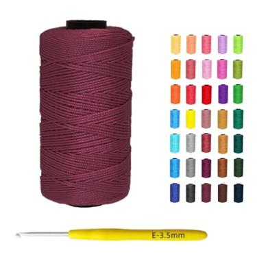 Imagem de Yusarinl Cordão de poliéster de 1,5 mm x 219 metros para tricô, cordão de macramê para chapéus, bolsas, sapatos, cabides de plantas, decorações - couro escuro rosa