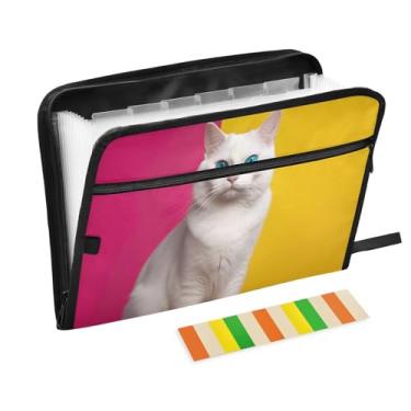 Imagem de Wassud Organizador de arquivos sanfonado com 13 bolsos, fundo amarelo e azul, pastas expansíveis com abas e adesivos, organizador de pastas de documentos de recibo de papel tamanho carta A4 para