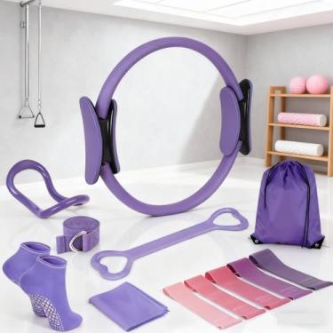 Imagem de ASIEIT Kit de Pilates, Anel de Pilates Kit Essencial para Mulheres com Bola de 25 cm, Faixas de Resistência, Círculo Mágico, Acessórios de Fitness para Treino em Casa Roxo