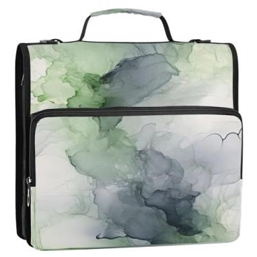 Imagem de Wassud Pasta organizadora expansível de 3 anéis de mármore verde claro com alça de ombro e alça de vários bolsos