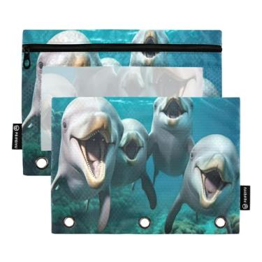 Imagem de Wassud Cute Dolphins Pacote com 2 Pastas de Fichário Pastas de Bolso com 3 Furos, Pasta Organizadora de Fichários para Casa, Escritório