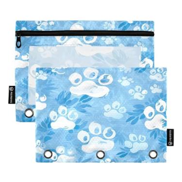 Imagem de Wassud Blue Paw Prints (2) Pacote com 2 pastas para fichário, pastas de bolso com 3 furos, pasta organizadora para casa, escritório