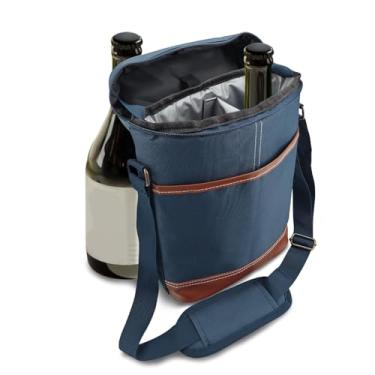 Imagem de Sacola de garrafa dupla de vinho, isolada à prova de vazamento, refrigerador de vinho com alça ajustável e dispensador oculto, suporte espesso para viagens, piqueniques e festas (azul)