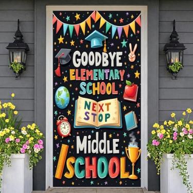 Imagem de Ensino Fundamental de Despedida Escola Secundária Transição Formatura Cerimônia de Despedida Festa Colorida Estrela Design Banner para Festa Estudantil Promoção Celebração