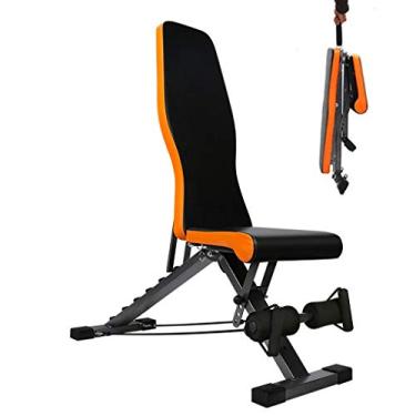 Imagem de Banqueta dobrável com halteres, banco de peso ajustável com cordão, banco de fitness utilitário para treino de corpo inteiro, varinha de ginástica dobrável para exercícios