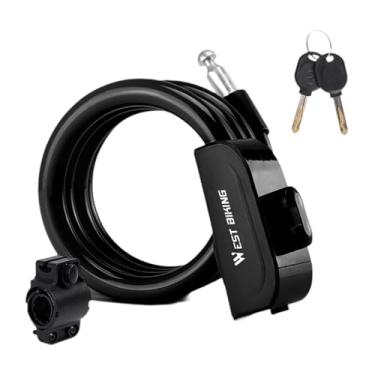 Imagem de MotiveTech Cadeado para bicicleta com 2 chaves, à prova de perda, antifurto, à prova d'água, com cabo de, ideal para viagens e atividades ao ar, Preto