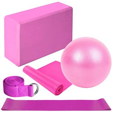 Imagem de Conjunto de Equipamentos Yoga com 5 Peças Inclui Blocos Cinta Alongamento Loop Band e Banda Exercício para Prática em Casa Estabilidade Flexibilidade Treinamento Força