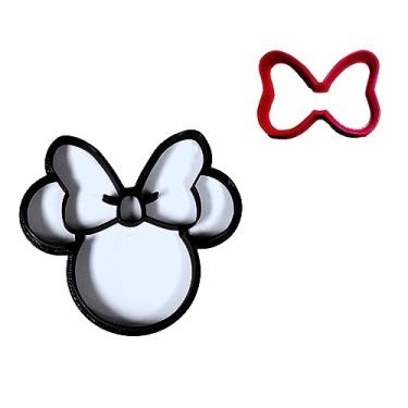 Imagem de Minnie Mouse e seu conjunto de personagens de desenho de arco com 2 cortadores de biscoito de ocasião especial impressos em 3D feitos nos EUA PR1539