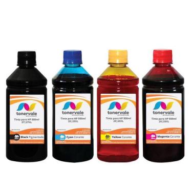 Imagem de Kit 4 Refil de Tinta Tankfull Para Recarga HP C8727 27 + C8728 28 CMYK