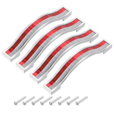 Imagem de uxcell Puxador de gaveta de armário 96 mm centros de furo liga vermelho cristal 4 peças