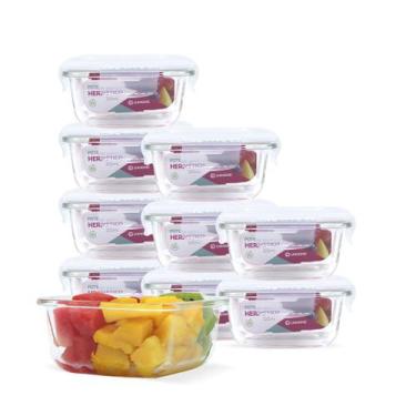 Imagem de Conjunto Jogo 10 Potes Vidro Hermético Tampa Plástico 320ml - U4home