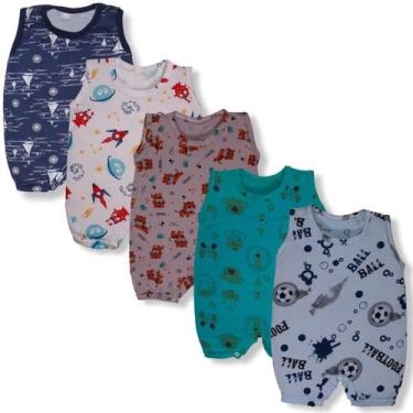 Imagem de Kit 5 Pçs Macacão Curto Verão Jardineira Banho De Sol Menino Menina - 