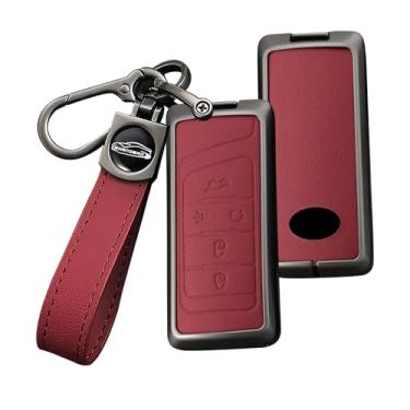 Imagem de HIBEYO Capa de chaveiro inteligente de 5 botões compatível com Trumpchi GS7 GS8 GM8 GS5 GA6 GM6 Capa protetora de chave de couro e acessórios de liga com chaveiros - tipo A vermelho