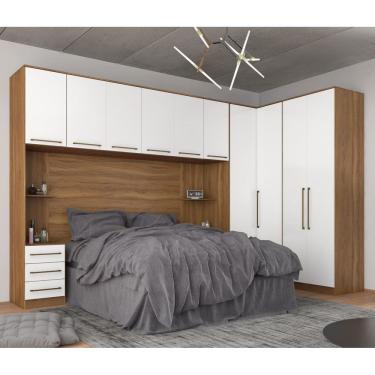 Imagem de Guarda Roupa Dormitório Modulado Irlanda Casal/Queen Canto - Amêndola Touch e Branco - Roupeiro Demobile CE