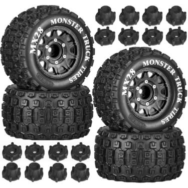 Imagem de MX28 2.8" Tire and Wheels Pre-Glued All-Terrain MT Tires with 12mm/14mm Hexes - 1/10 Scale RC Truck Tires for ARRMA Big Rock, Granite, Senton, Vorteks & Traxxas Slash, Stampede Rustler, Hoss