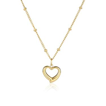 Imagem de JAZTAKU Colar feminino com pingente de coração e lua de aço inoxidável com pingente de declaração boho delicado, Aço inoxidável, Sem Pedra Preciosa