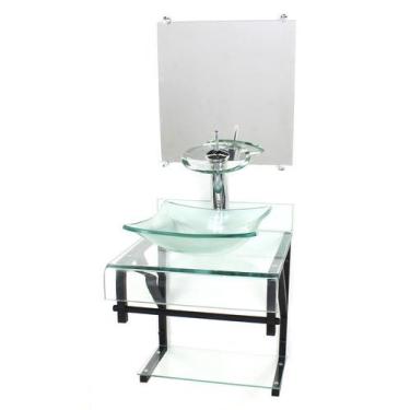 Imagem de Gabinete de vidro 40cm para banheiro curvado duplo pp cuba quadrada co