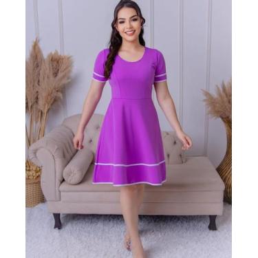 Imagem de Vestido Plus Size Moda Evangelica Rodado Do P ao G2 Lilas Feminino Cri
