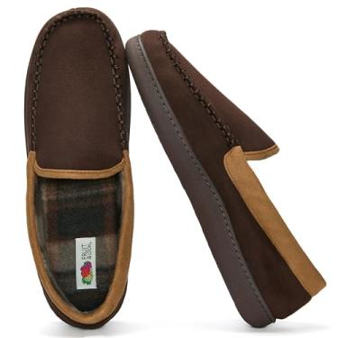 Imagem de Fruit of the Loom Chinelo veneziano masculino de microcamurça – confortável, sola de espuma viscoelástica para uso interno/externo, lavável na máquina, Marrom, 7-8