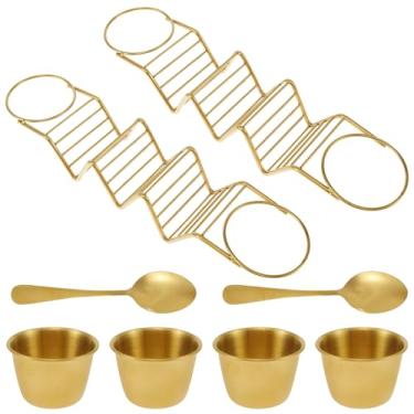 Imagem de 8 peças de suporte de taco com colher copo de salada de aço inoxidável conjunto de rack de taco à prova de ferrugem Burritos Tortilla suporte de resfriamento para cozinha restaurante (ouro)